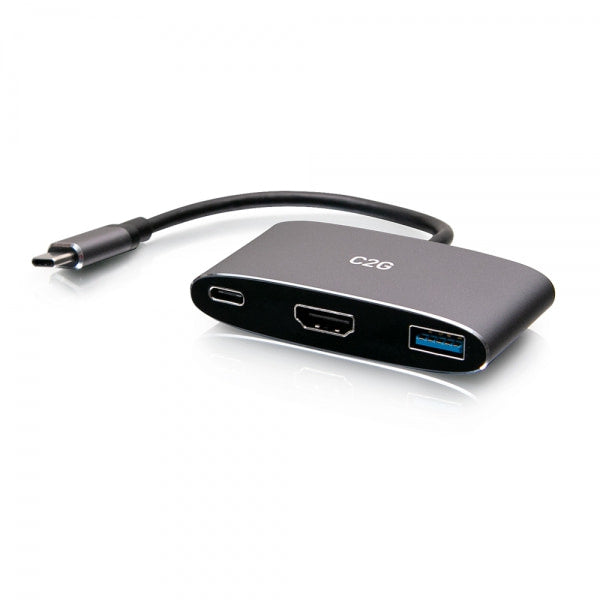 Light Slate Gray C2G USB-C 3-in-1 Mini Dock with HDMI, USB-A, and USB-C Power Delivery up to 100W - 4K 60Hz