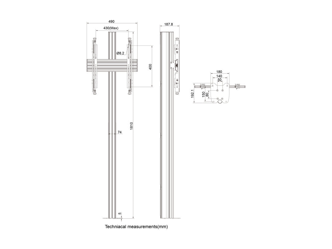 Gray Multibrackets M Floormount Column Pro MBFC1U 180 Micro Adjustable