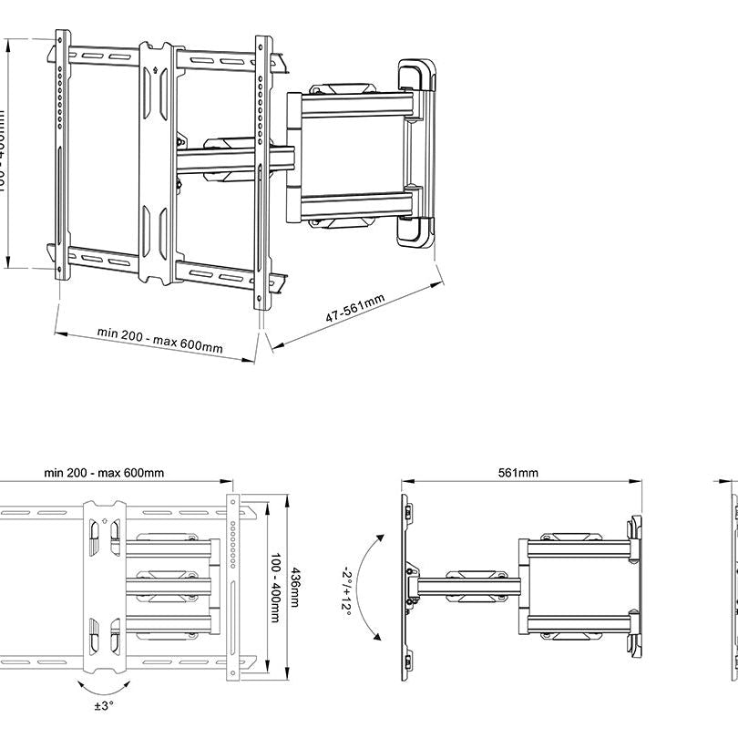 Gray Multibrackets M Universal Flexarm Pro 40kg HD Single Black