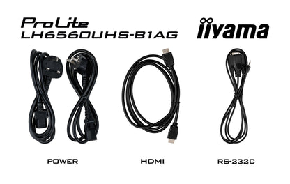 Black iiyama ProLite LH6560UHS-B1AG 65" 4K UHD professional digital signage display with advanced control and connectivity options