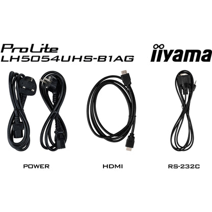 Black iiyama ProLite LH5054UHS-B1AG 50" 4K UHD Professional Digital Signage 24/7 display featuring Android OS & FailOver