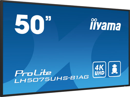 Dark Cyan iiyama ProLite LH5075UHS-B1AG 50" 4K UHD 24/7 Display with Android OS, FailOver and Intel SDM slot