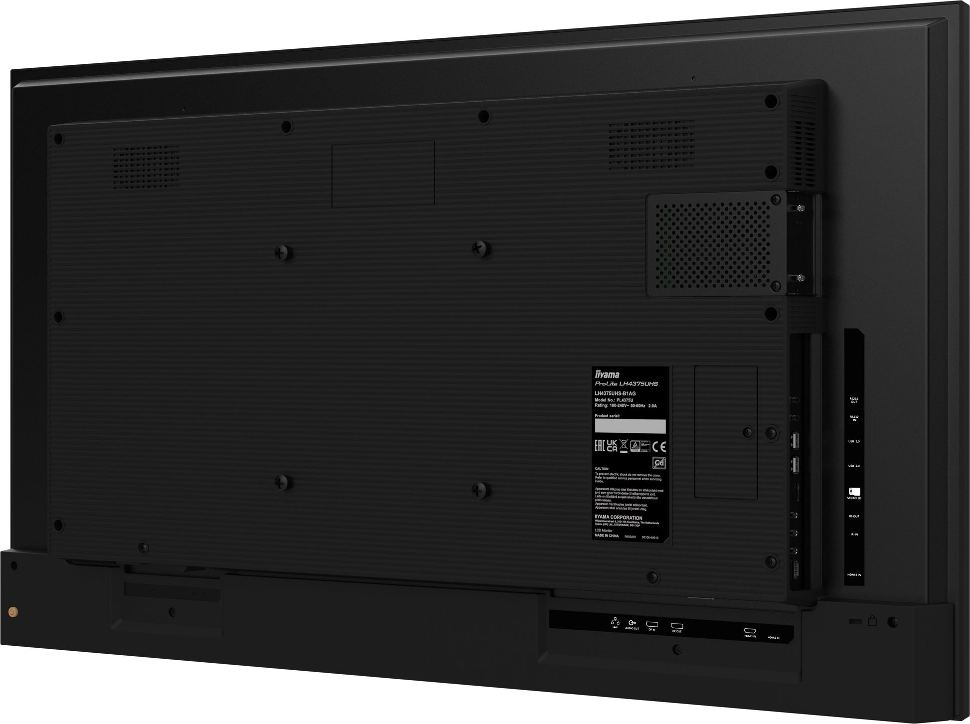 Black iiyama ProLite LH5075UHS-B1AG 50" 4K UHD 24/7 Display with Android OS, FailOver and Intel SDM slot