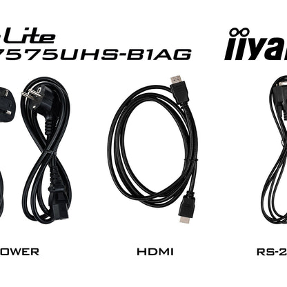 Black iiyama ProLite LH7575UHS-B1AG 75" 4K UHD 24/7 Display with Android OS, FailOver and Intel SDM slot