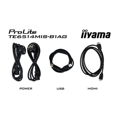 Black Iiyama ProLite TE6514MIS-B1AG 65" PureTouch-IR+ Touch Screen 4K 24/7 Large Format Display with Android, Wifi & USB-C