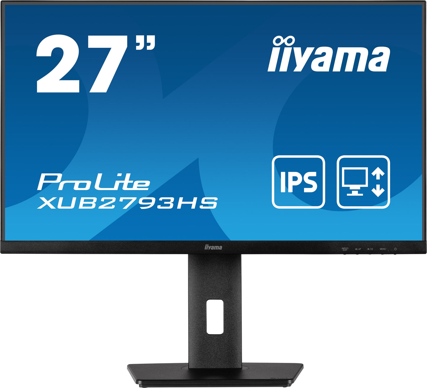Dark Cyan iiyama ProLite XUB2793HS-B6 27" Full HD IPS monitor with edge-to-edge design, for multi-monitor setups with height adjustable stand
