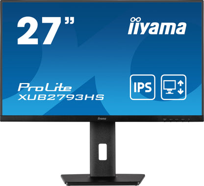 Dark Cyan iiyama ProLite XUB2793HS-B6 27" Full HD IPS monitor with edge-to-edge design, for multi-monitor setups with height adjustable stand