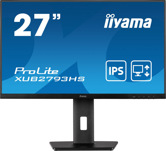 Dark Cyan iiyama ProLite XUB2793HS-B6 27" Full HD IPS monitor with edge-to-edge design, for multi-monitor setups with height adjustable stand