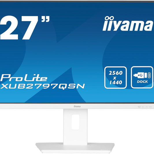 Dark Cyan iiyama ProLite XUB2797QSN-W1 27" WQHD IPS Display with USB-C dock and RJ45 (LAN)