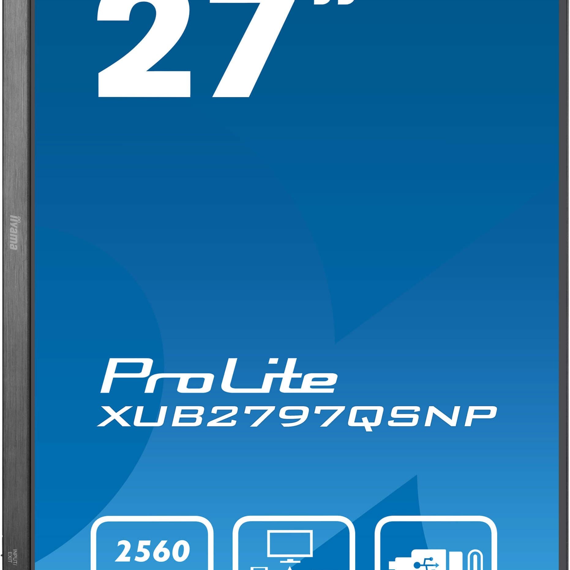 Dark Cyan iiyama ProLite XUB2797QSNP-B1 27’’ WQHD IPS Monitor with RJ45 (LAN), KVM Switch & USB-C Dock (96W Power Delivery)