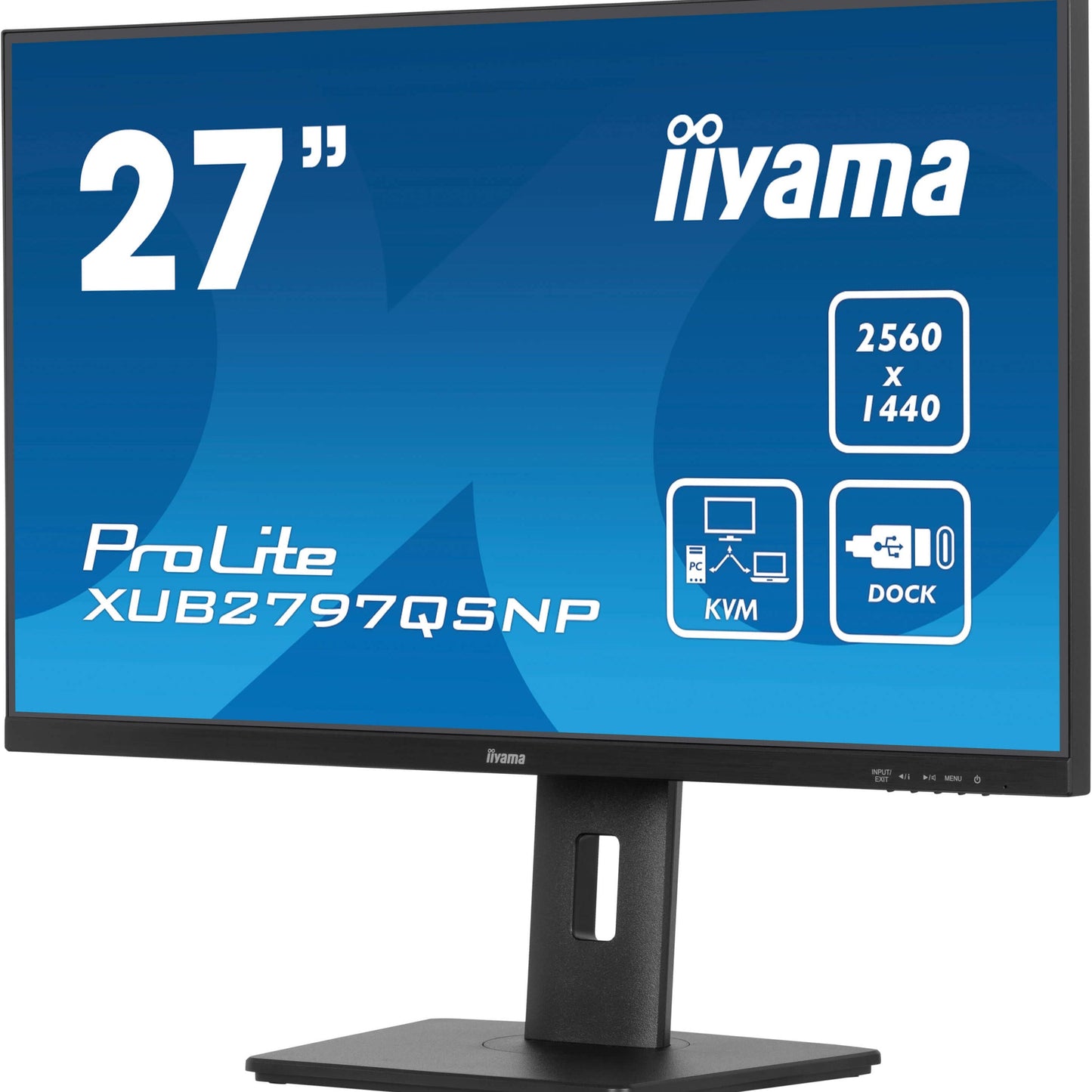 Dark Cyan iiyama ProLite XUB2797QSNP-B1 27’’ WQHD IPS Monitor with RJ45 (LAN), KVM Switch & USB-C Dock (96W Power Delivery)