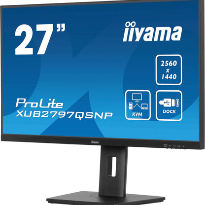 Dark Cyan iiyama ProLite XUB2797QSNP-B1 27’’ WQHD IPS Monitor with RJ45 (LAN), KVM Switch & USB-C Dock (96W Power Delivery)