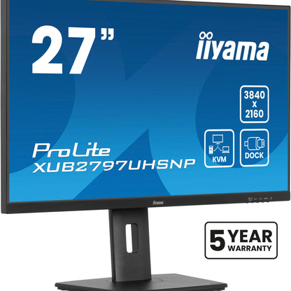 Dark Cyan iiyama ProLite XUB2797UHSNP-B1 27" 4K IPS Desktop Monitor with USB-C (96W PD), KVM Switch, and RJ45