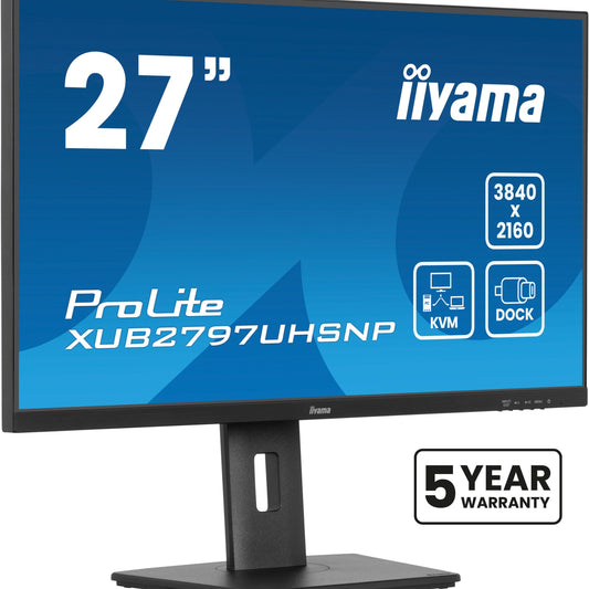 Dark Cyan iiyama ProLite XUB2797UHSNP-B1 27" 4K IPS Desktop Monitor with USB-C (96W PD), KVM Switch, and RJ45