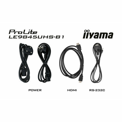 Black iiyama ProLite LE9845UHS-B1 98’’ 4K UHD Professional Signage Display, featuring Android OS, 18/7 Operation, E-Share / ScreenShare, Landscape Only