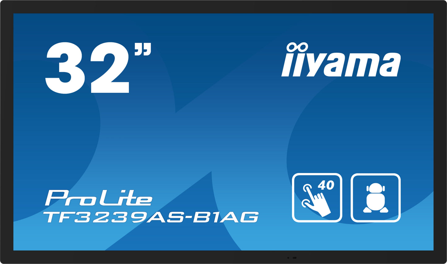 Dark Cyan iiyama TF3239AS-B1AG Signage Display Digital signage flat panel 80 cm (31.5") LED 500 cd/m² 2.4K Ultra HD Black Touchscreen Built-in processor Android 24/7