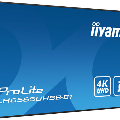 Dark Cyan iiyama LH6565UHSB-B1 Signage Display Kiosk design 163.8 cm (64.5") LED Wi-Fi 800 cd/m² 4K Ultra HD Black Built-in processor Android 11 24/7