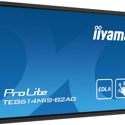 Dark Cyan iiyama PROLITE TE8614MIS-B2AG Digital signage flat panel 2.18 m (86") LCD Wi-Fi 435 cd/m² 4K Ultra HD Black Touchscreen Built-in processor Android 24/7