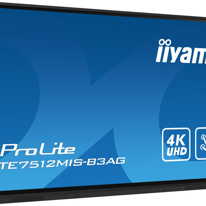 Dark Cyan iiyama TE7512MIS-B3AG Signage Display Kiosk design 190.5 cm (75") LCD Wi-Fi 400 cd/m² 4K Ultra HD Black Touchscreen Built-in processor Android 11 24/7