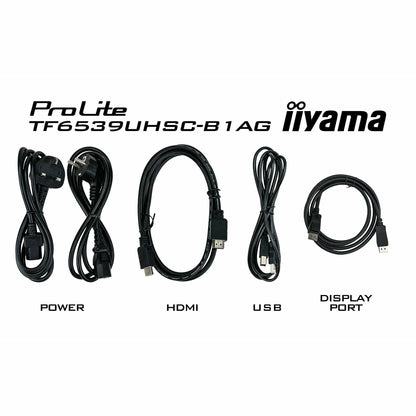 Black iiyama TF6539UHSC-B1AG 65" Open Frame PCAP 50pt Touch IPS 4K LFD with Anti Glare, 24/7 Operation, IPX1 rated