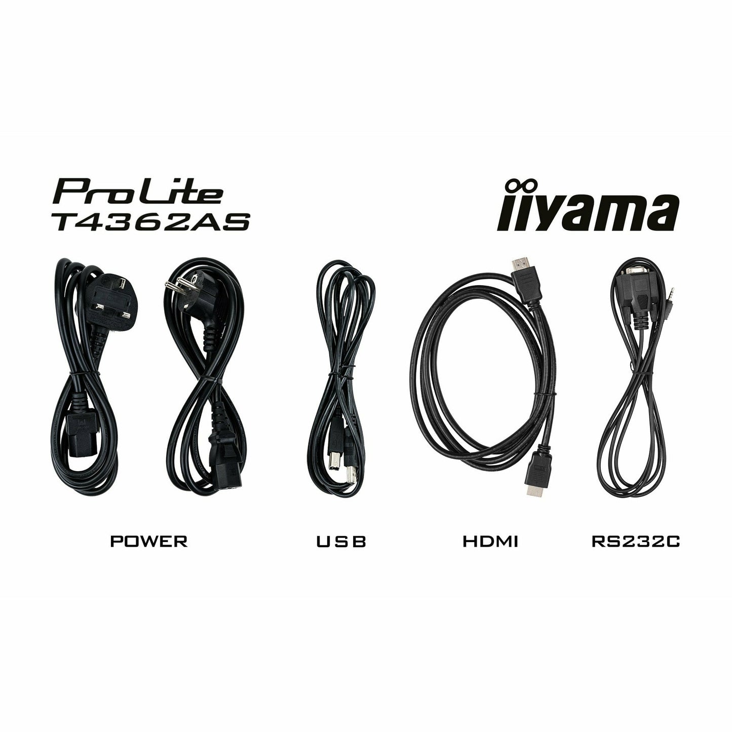 Black Iiyama ProLite T4362AS-B1 43" IPS 4K UHD Projective Capacitive 20pt Touchscreen with Palm Rejection Edge to Edge Glass Design
