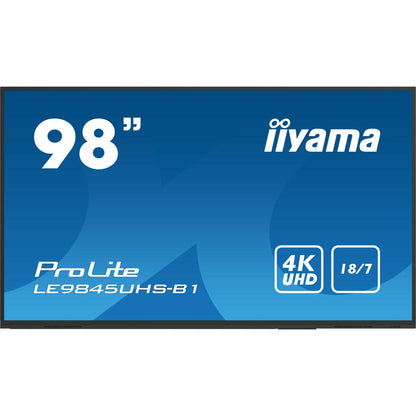 Dark Cyan iiyama ProLite LE9845UHS-B1 98’’ 4K UHD Professional Signage Display, featuring Android OS, 18/7 Operation, E-Share / ScreenShare, Landscape Only