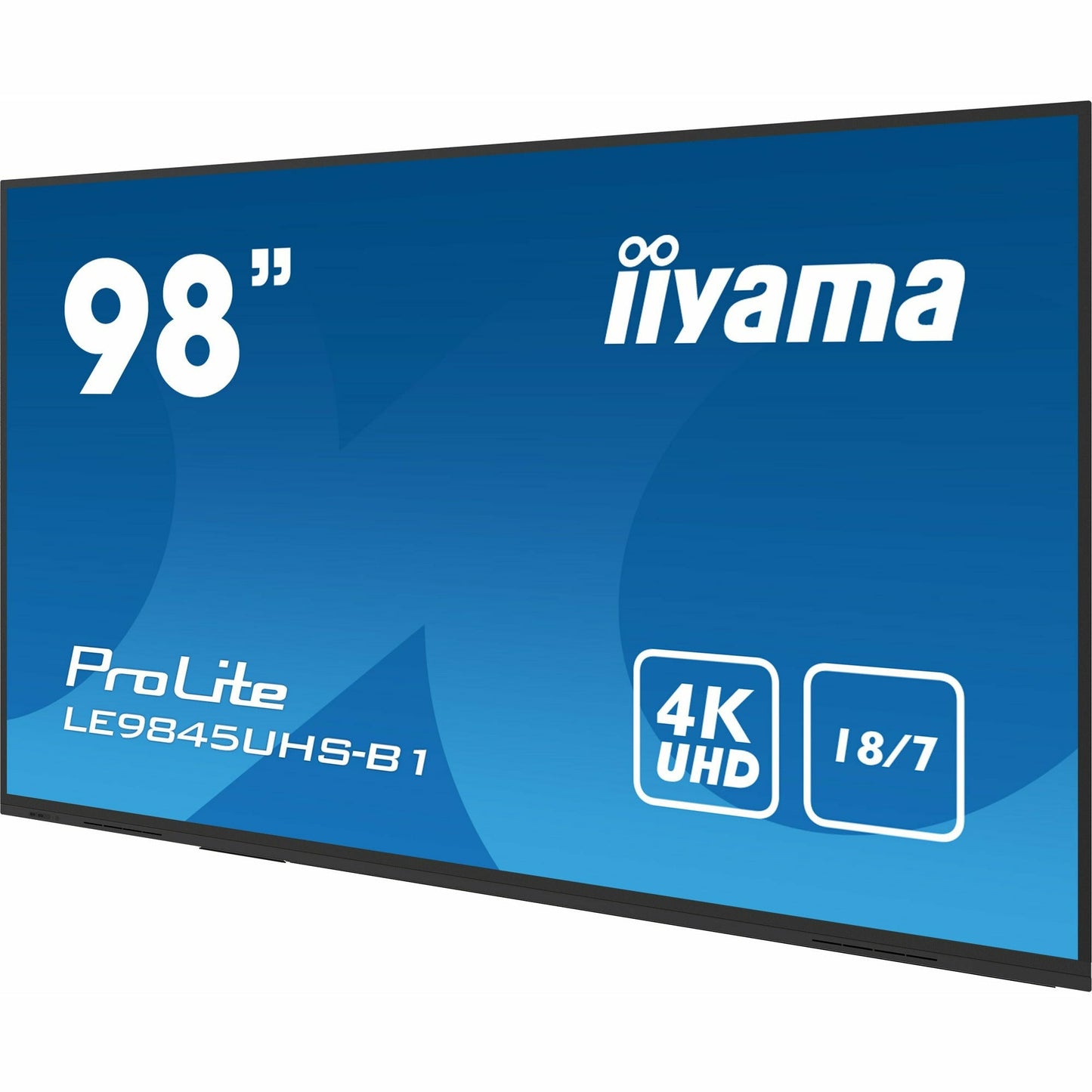 Dark Cyan iiyama ProLite LE9845UHS-B1 98’’ 4K UHD Professional Signage Display, featuring Android OS, 18/7 Operation, E-Share / ScreenShare, Landscape Only